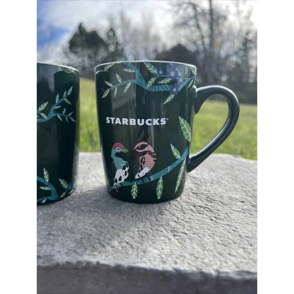 2-Starbucks 2020 Green Tropical Foliage With Birds‎ Coffee/Tea Mug 10 oz. D4